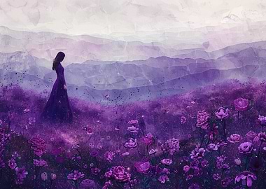 Woman in purple dress in a field of flowers