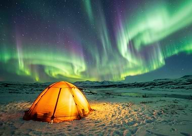 Tent Under Aurora Borealis