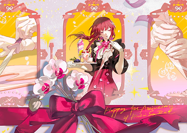 Anime Girl Serving Dessert with Orchids