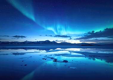 Aurora Borealis over Icy Landscape