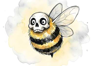 Skull Bee Watercolor Painting