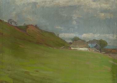 Rural Landscape with Thatched Roof House