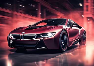 Red BMW i8 Driving Fast
