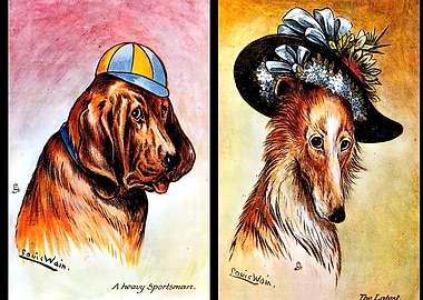 Louis Wain Dogs in Hats