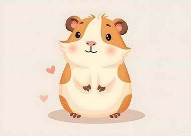 Cute Cartoon Guinea Pig with Hearts