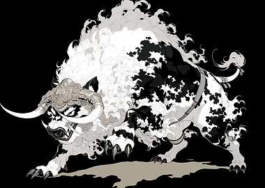 Fantasy Beast with Horns and Fur