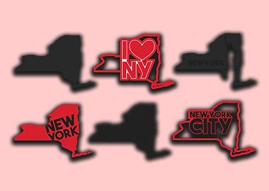 New York State Silhouettes with Text