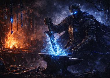 Warrior Forging Magical Sword