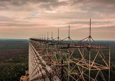 Abandoned radar network over the Chernobyl forest