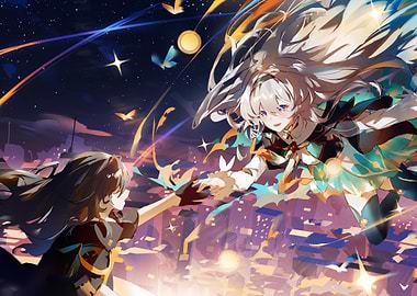 Anime Girls Reaching for Each Other