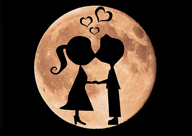 Couple kissing under the moon