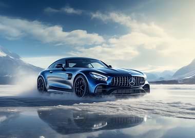 Blue Mercedes AMG GT on Ice