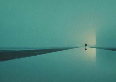 Lone figure on reflective surface