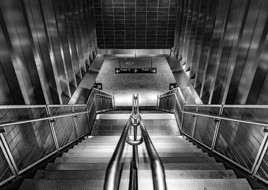 Black and White Subway Station Stairs