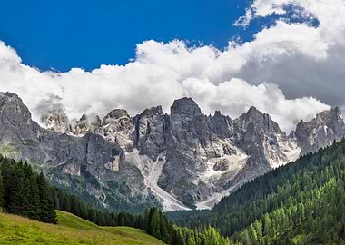 Majestic Mountain Range Under Cloudy Sky - Val Venegia - Italy