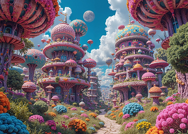 Whimsical Mushroom Cityscape