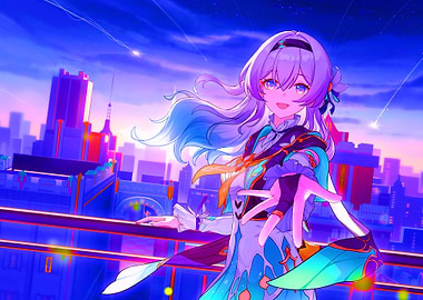 Anime Girl in Cityscape