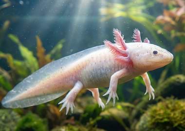 Albino Axolotl in Aquarium