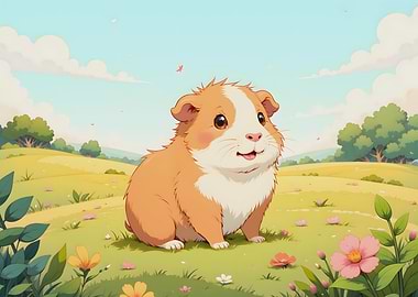 Cute Guinea Pig in a Sunny Meadow