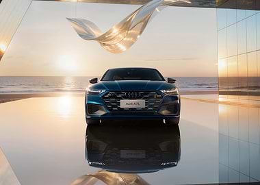 Audi A7L on a reflective surface by the sea