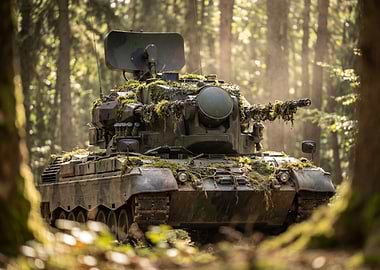 Camouflaged Tank in Forest