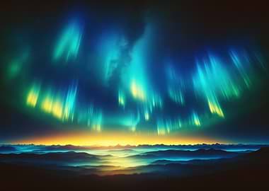 Aurora Borealis Over Mountains