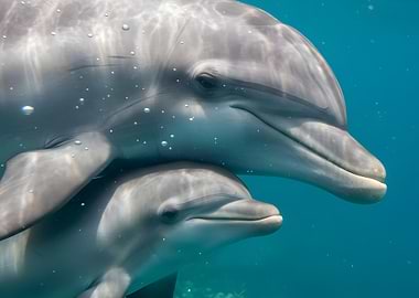 Two Dolphins Underwater
