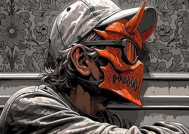 Man in Devil Mask and Goggles