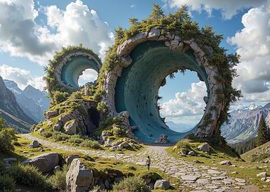 Surreal Mountain Landscape with Natural Arches