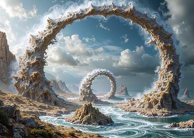 Surreal Alien Landscape with Arches