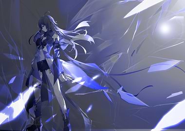 Anime Girl with Blue Flowing Scarf