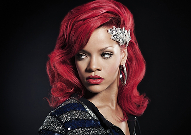 Rihanna with Red Hair and Sparkly Jacket