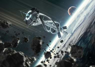 Futuristic Space Station Near Ringed Planet