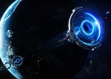 Sci-fi space station near planet