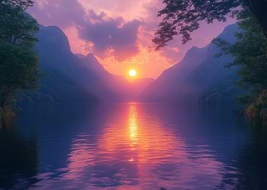 Serene Mountain Lake Sunset