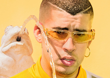 Bad Bunny with water splashing