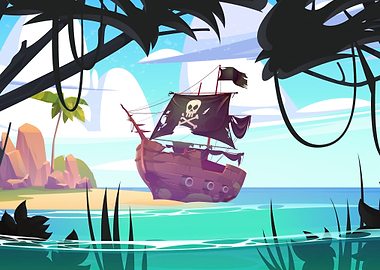 Pirate Ship on a Tropical Island