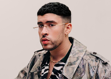 Bad Bunny wearing glasses and jacket