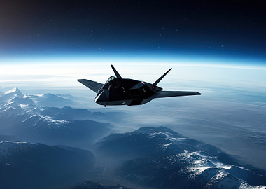 Stealth Fighter Over Mountains