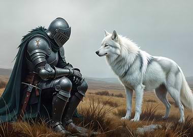 Knight and Wolf in a Field