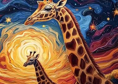 Giraffes in a Starry Night Sky