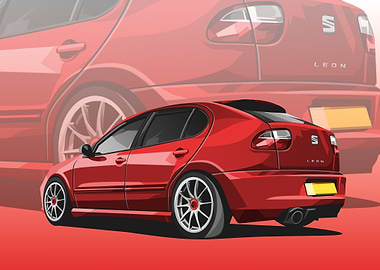 Red SEAT Leon Car Illustration