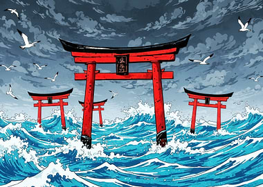 Torii Gates in Stormy Seas