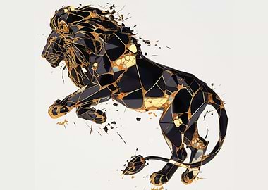 Geometric Black and Gold Lion