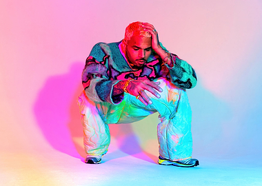 Chris Brown Poses in Colorful Outfit