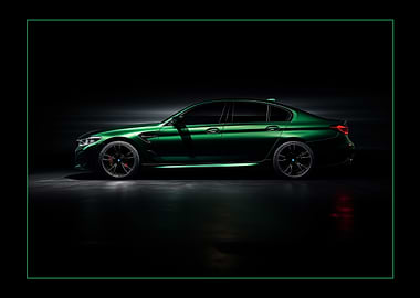 Green BMW M5 in dark