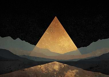 Golden Pyramid Over Mountains