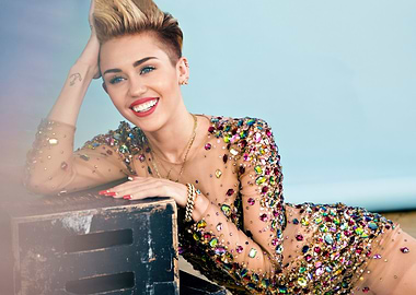 Miley Cyrus in a jeweled dress