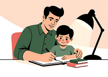 Father and son studying