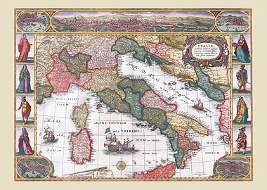 Antique Map of Italy with Figures